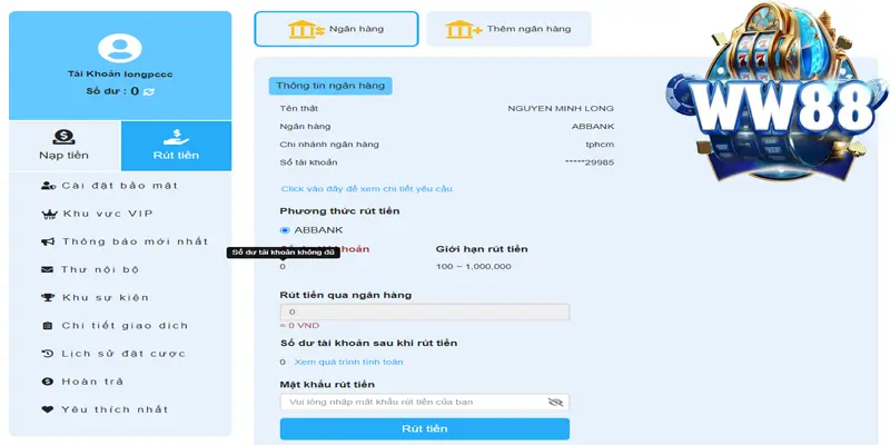 Hướng dẫn chi tiết quá trình rút tiền WW88
