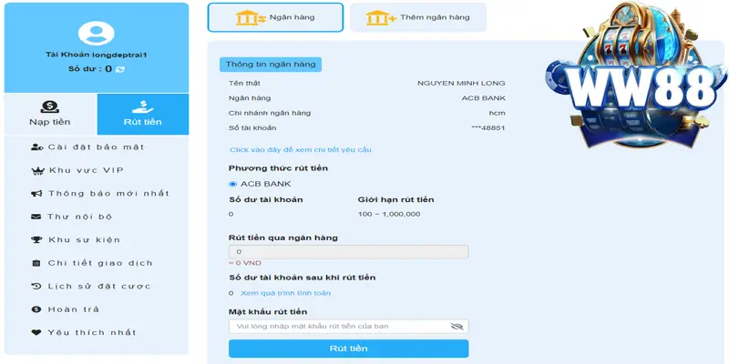 Hướng dẫn hội viên rút tiền trên website WW88
