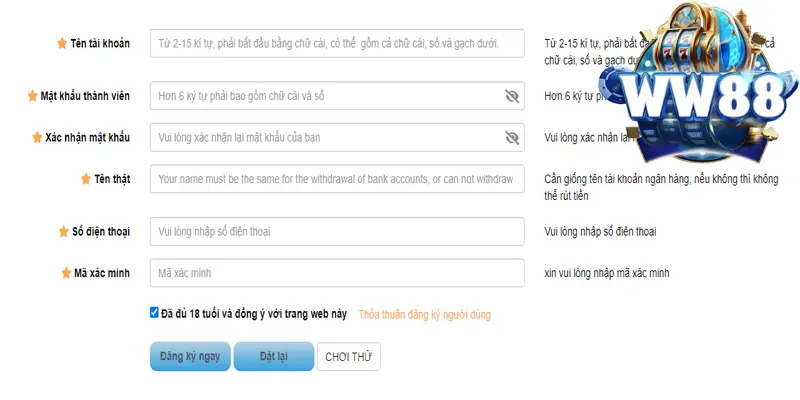 Hướng dẫn tân thủ đăng ký tài khoản WW88 chi tiết
